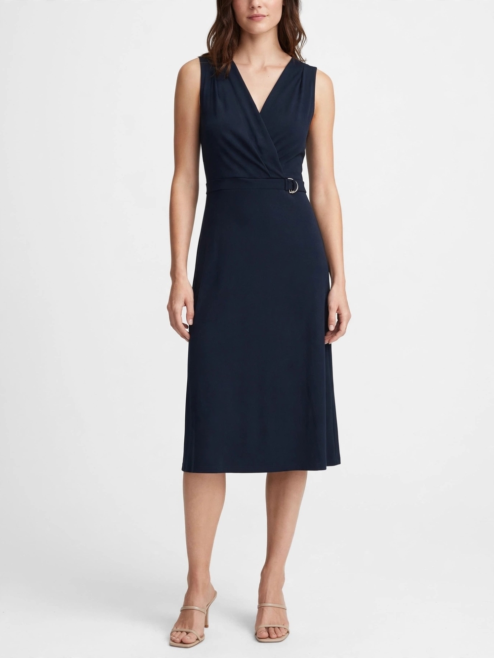 H&M Green/Teal Sleeveless Wrap Midi Dress with Belt Detail